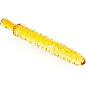  Жёлтый стеклянный стимулятор с шишечками и рукоятью 18 см 