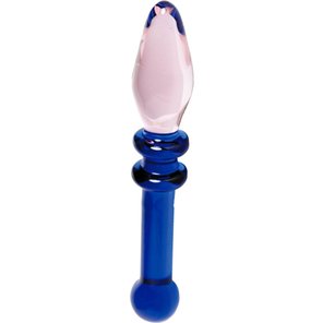  Стеклянный стимулятор с синей рукоятью и розовым кончиком 18 см 