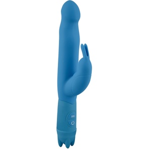  Голубой вибратор с клиторальным отростком Honey Bunny 21,5 см 