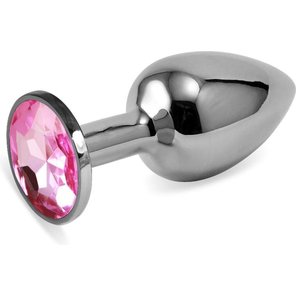  Небольшая серебристая анальная втулка с розовым кристаллом 7,6 см 