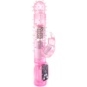  Розовый вибратор с ротацией и шипиками 22,5 см 