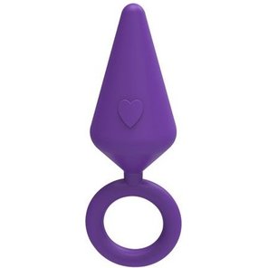  Фиолетовая конусовидная анальная пробка с колечком-ограничителем 5 см 