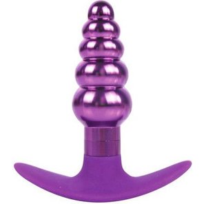  Фиолетовая анальная втулка из металла и силикона 9,6 см 