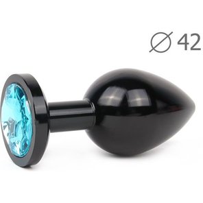  Коническая черная анальная втулка с голубым кристаллом 9,3 см 