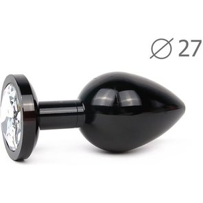  Коническая черная анальная втулка с прозрачным кристаллом 7 см. 