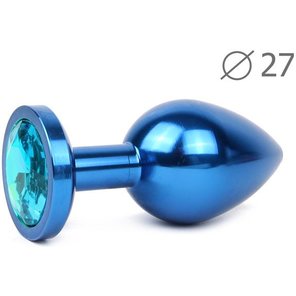  Коническая синяя анальная втулка с голубым кристаллом 7 см 