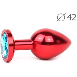  Коническая красная анальная втулка с голубым кристаллом 9,3 см. 