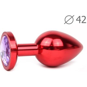  Коническая красная анальная втулка с сиреневым кристаллом 9,3 см 