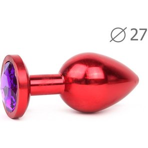  Коническая красная анальная втулка с фиолетовым кристаллом 7 см 