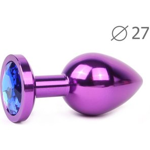  Коническая фиолетовая анальная втулка с синим кристаллом 7 см 