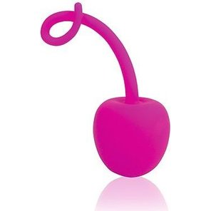  Розовый силиконовый вагинальный шарик-вишенка с хвостиком 