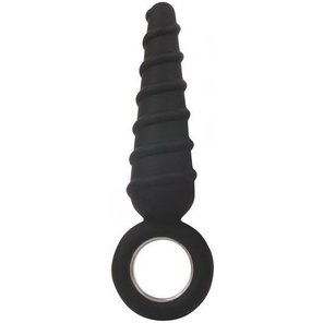 Черный анальный стимулятор-елочка с колечком-ограничителем 12 см 