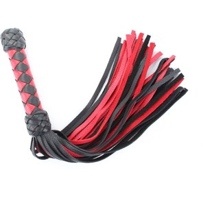  Черно-красная плеть с плетеной ручкой с ромбовидным узором 45 см 