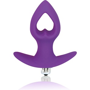  Фиолетовая анальная вибровтулка-сердечко с ограничителем 8 см 