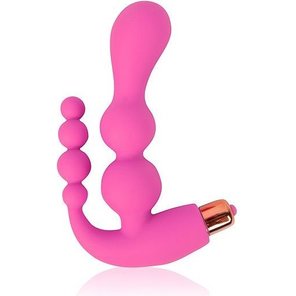  Розовый анально-вагинальный вибратор 20 см 