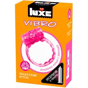  Розовое эрекционное виброкольцо Luxe VIBRO Техасский бутон презерватив 