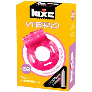 Розовое эрекционное виброкольцо Luxe VIBRO Ужас Альпиниста презерватив 