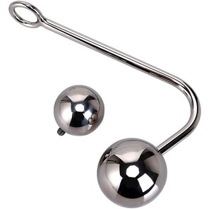  Серебристый анальный крюк со сменными накручивающимися шариками на конце 14 см 