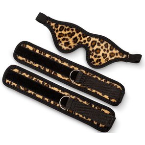 Черно-леопардовый комплект: наручники на липучке и маска без прорезей 