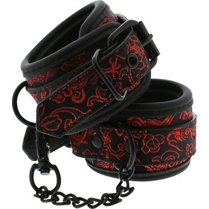  Черно-красные наручники с металлической цепочкой WRIST CUFFS 