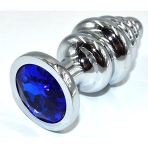  Серебристая анальная пробка из нержавеющей стали с синим кристаллом 8,8 см. 