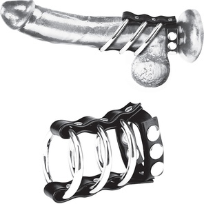  Тройное металлическое кольцо на пенис с регулируемым ремешком 