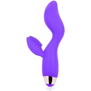 Фиолетовый изогнутый вибромассажер с клиторальным стимулятором с шипиками 