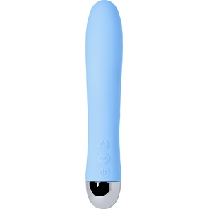  Голубой силиконовый вибратор с функцией нагрева и пульсирующими шариками FAHRENHEIT 19 см 