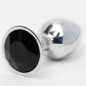  Серебристая анальная пробка с черным кристаллом 8,2 см. 