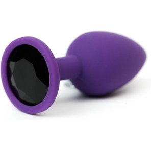  Фиолетовая анальная пробка с черным стразом 7,6 см 