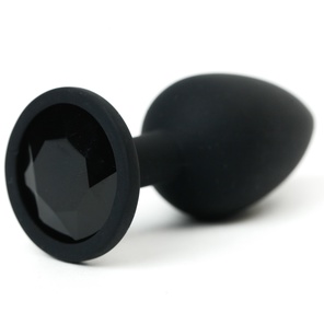  Черная анальная пробка с черным стразом 7,6 см 