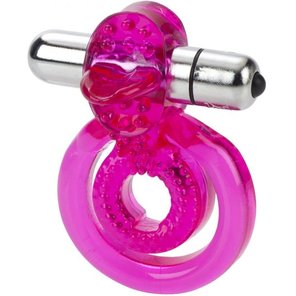  Ярко-розовое эрекционное кольцо с вибропулей Dual Clit Flicker 