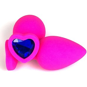  Розовая силиконовая пробка с синим кристаллом-сердцем 8 см 