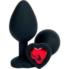  Черная силиконовая пробка с красным кристаллом-сердцем 8 см 