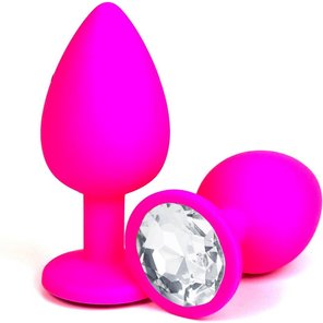  Розовая силиконовая пробка с прозрачным кристаллом 6,8 см 