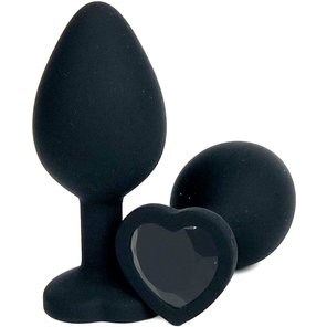  Черная силиконовая пробка с черным кристаллом-сердцем 10,5 см 