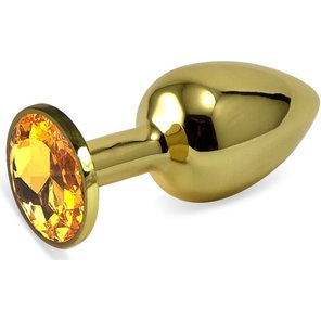  Золотистая анальная пробка с оранжевым кристаллом 6 см 