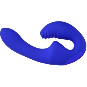  Синий безремневой страпон с пультом ДУ 17,5 см 