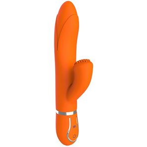  Оранжевый вибратор TENDER TULIP со стимулятором клитора 22 см 