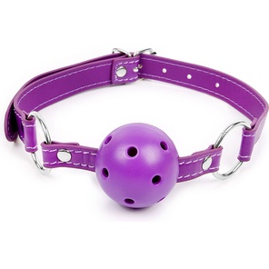  Фиолетовый кляп-шарик на регулируемом ремешке с кольцами 