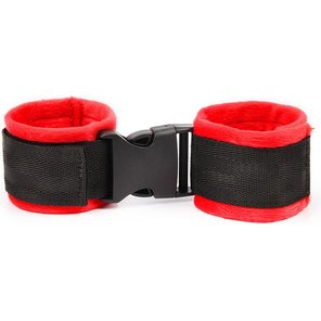  Красно-черные мягкие наручники на липучке 