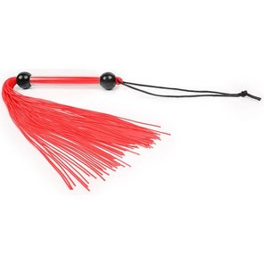  Красная многохвостая плеть с черными шариками на рукояти 35 см 