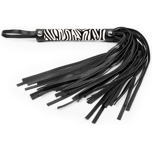  Черная многохвостовая плеть с круглой ручкой-зеброй 39 см 
