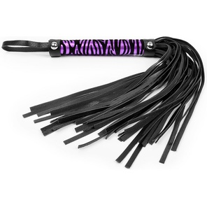  Черная многохвостовая плеть с круглой фиолетовой ручкой-зеброй 39 см 