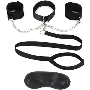  Чёрный ошейник с наручниками и поводком Collar Cuffs Leash Set 