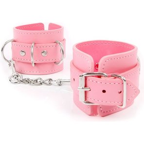  Розовые наручники на регулируемых ремешках с цепочкой 