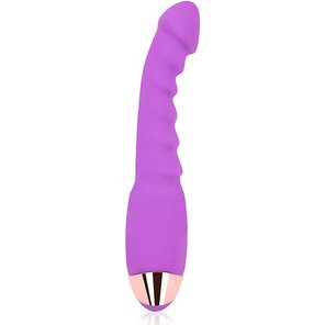  Фиолетовый изогнутый вибромассажер с ребристой поверхностью 17,5 см 