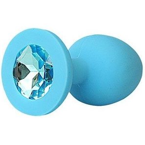  Голубая силиконовая анальная пробка с голубым кристаллом 9,5 см 