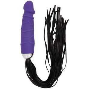  Черная плеть с фиолетовой рукоятью-фаллоимитатором 