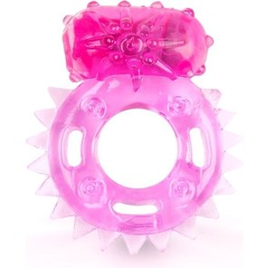  Розовое эрекционное кольцо c шипиками по кругу и вибропулей 